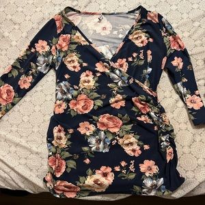 Nursing / Maternity Top - Navy blue with floral design